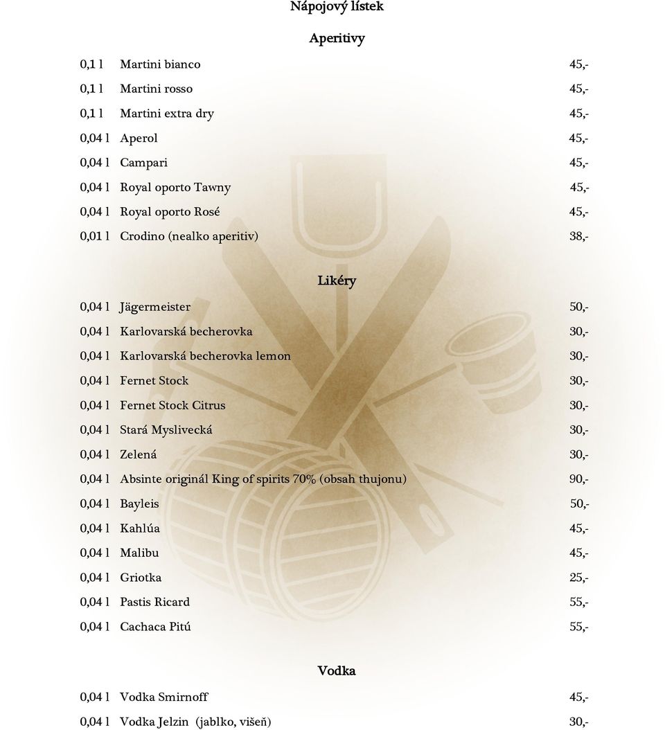 0,04 l Fernet Stock 0,04 l Fernet Stock Citrus 0,04 l Stará Myslivecká 0,04 l Zelená 0,04 l Absinte originál King of spirits 70% (obsah thujonu) 90,- 0,04 l