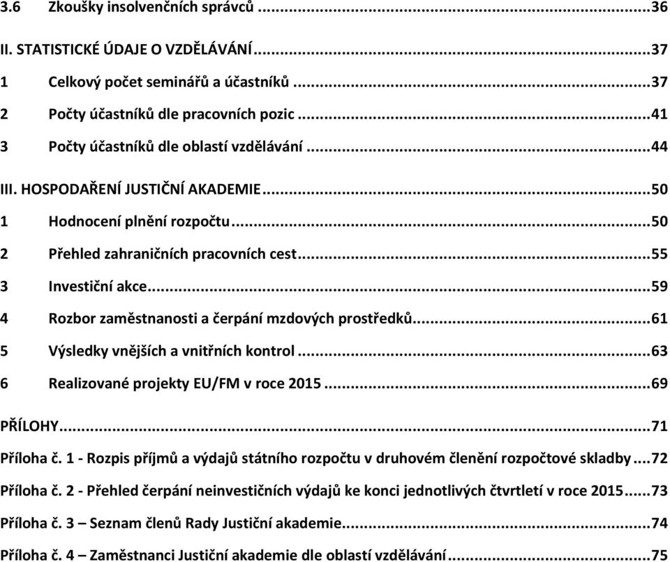 .. 59 4 Rozbor zaměstnanosti a čerpání mzdových prostředků... 61 5 Výsledky vnějších a vnitřních kontrol... 63 6 Realizované projekty EU/FM v roce 2015... 69 PŘÍLOHY... 71 Příloha č.