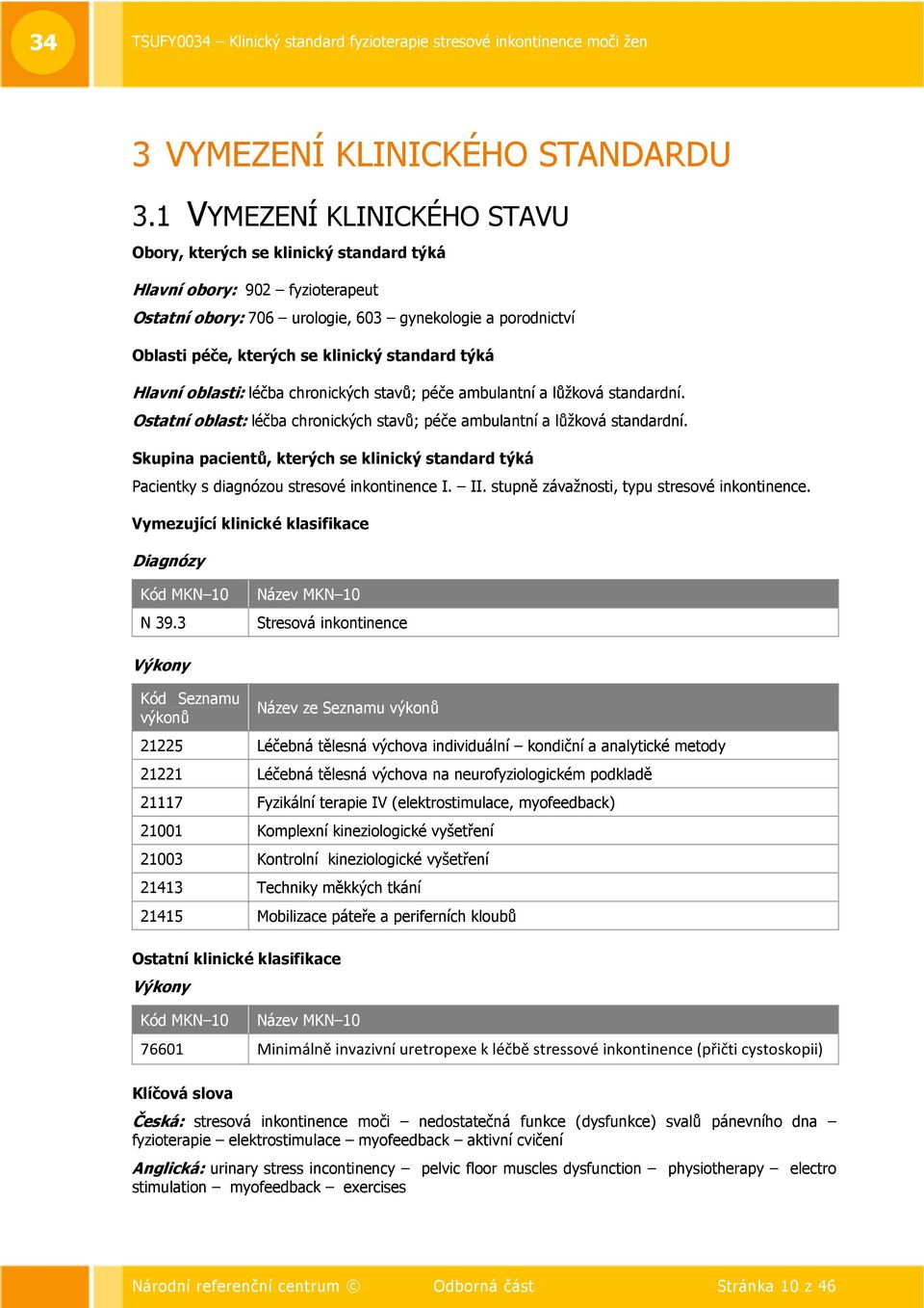 standard týká Hlavní oblasti: léčba chronických stavů; péče ambulantní a lůžková standardní. Ostatní oblast: léčba chronických stavů; péče ambulantní a lůžková standardní.