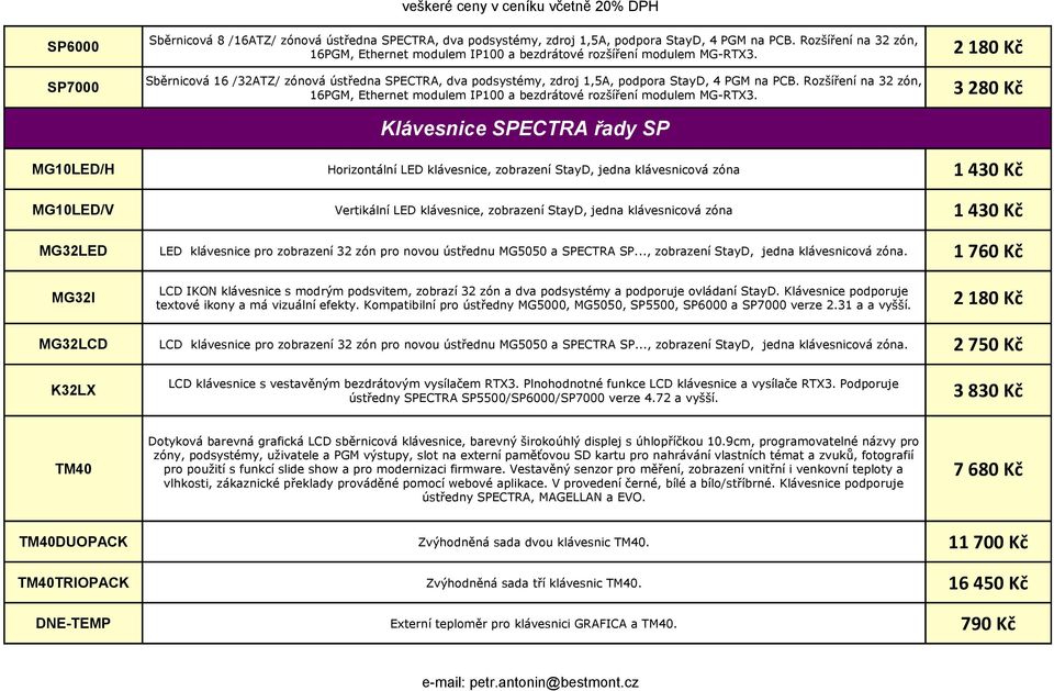 Rozšíření na 32 zón, 16PGM, Ethernet modulem IP100 a bezdrátové rozšíření modulem MG-RTX3.