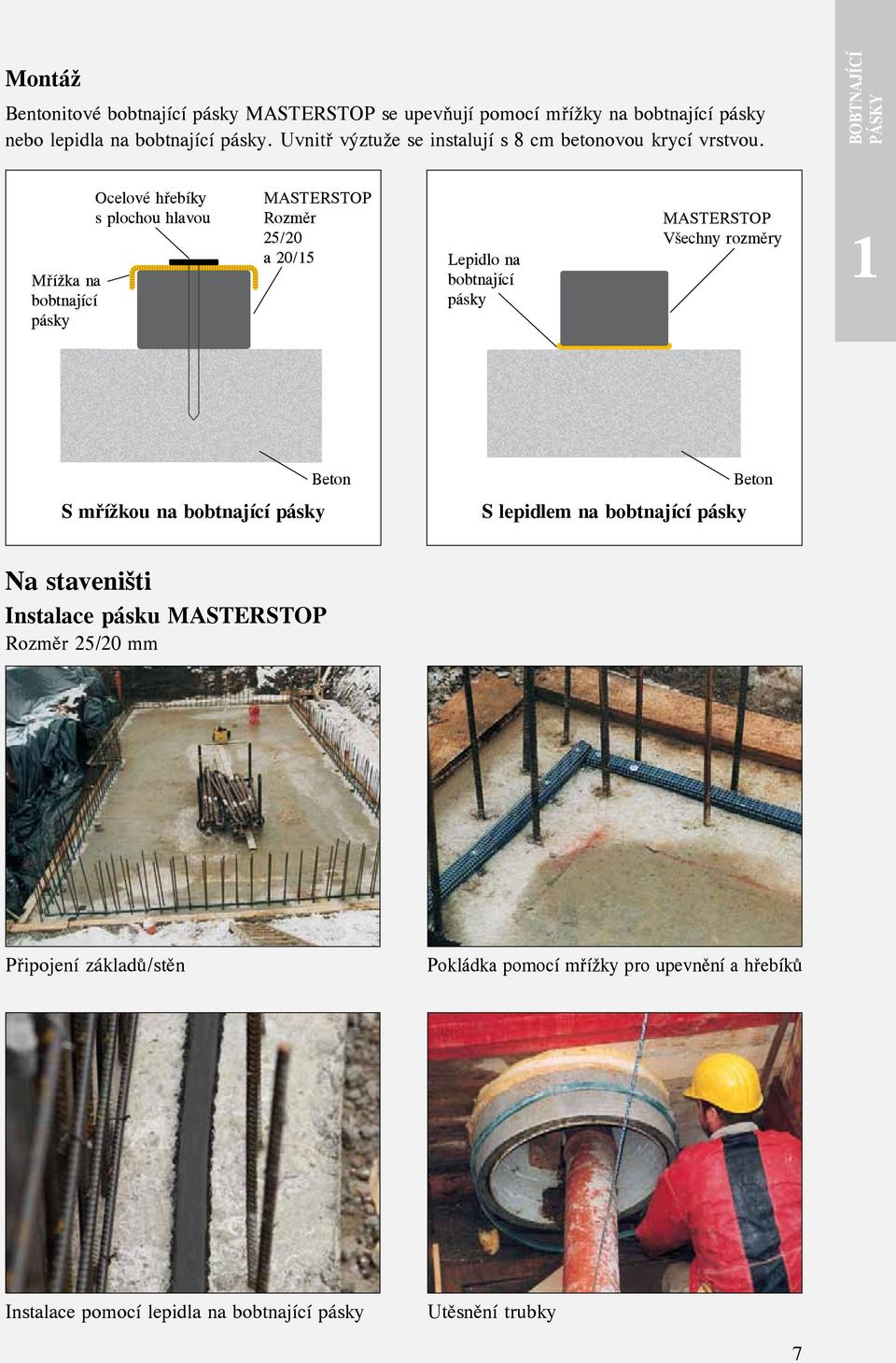 BOBTNAJÍCÍ PÁSKY Mřížka na bobtnající pásky Ocelové hřebíky s plochou hlavou MASTERSTOP Rozměr 25/20 a 20/15 Lepidlo na bobtnající pásky MASTERSTOP