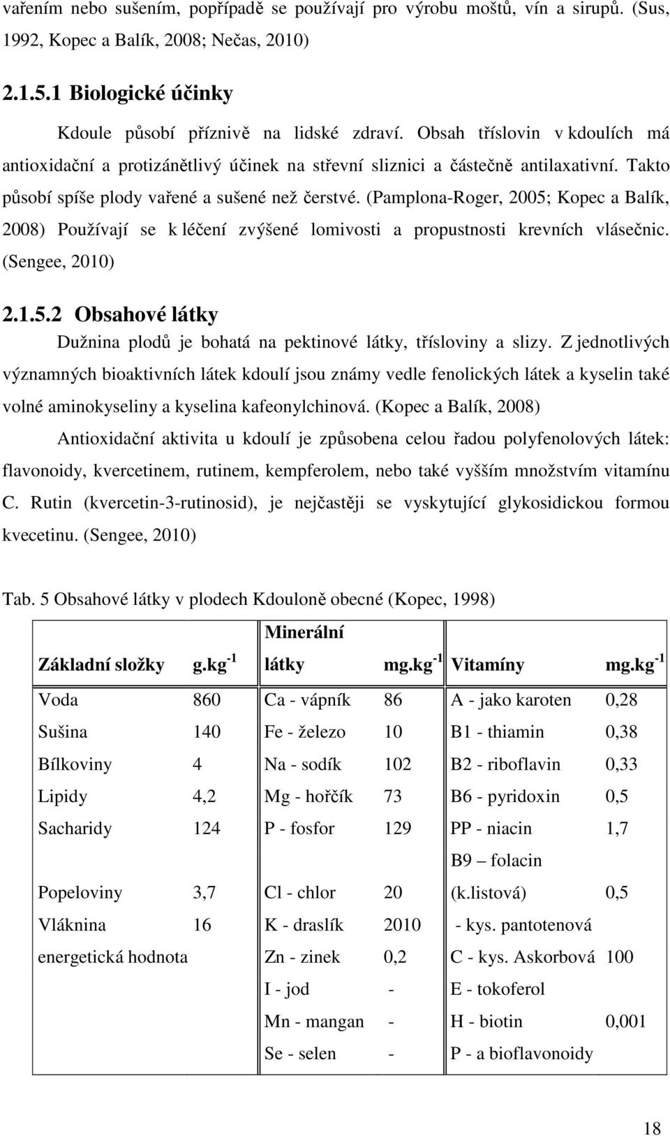 (Pamplona-Roger, 2005; Kopec a Balík, 2008) Používají se k léčení zvýšené lomivosti a propustnosti krevních vlásečnic. (Sengee, 2010) 2.1.5.2 Obsahové látky Dužnina plodů je bohatá na pektinové látky, třísloviny a slizy.