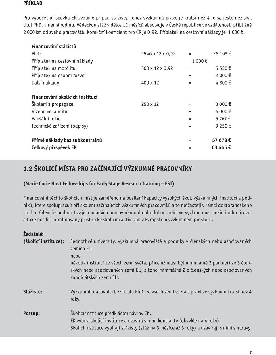 Financování stážistů Plat: 2546 x 12 x 0,92 = 28 108 Příplatek na cestovní náklady = 1 000 Příplatek na mobilitu: 500 x 12 x 0,92 = 5 520 Příplatek na osobní rozvoj = 2 000 Další náklady: 400 x 12 =