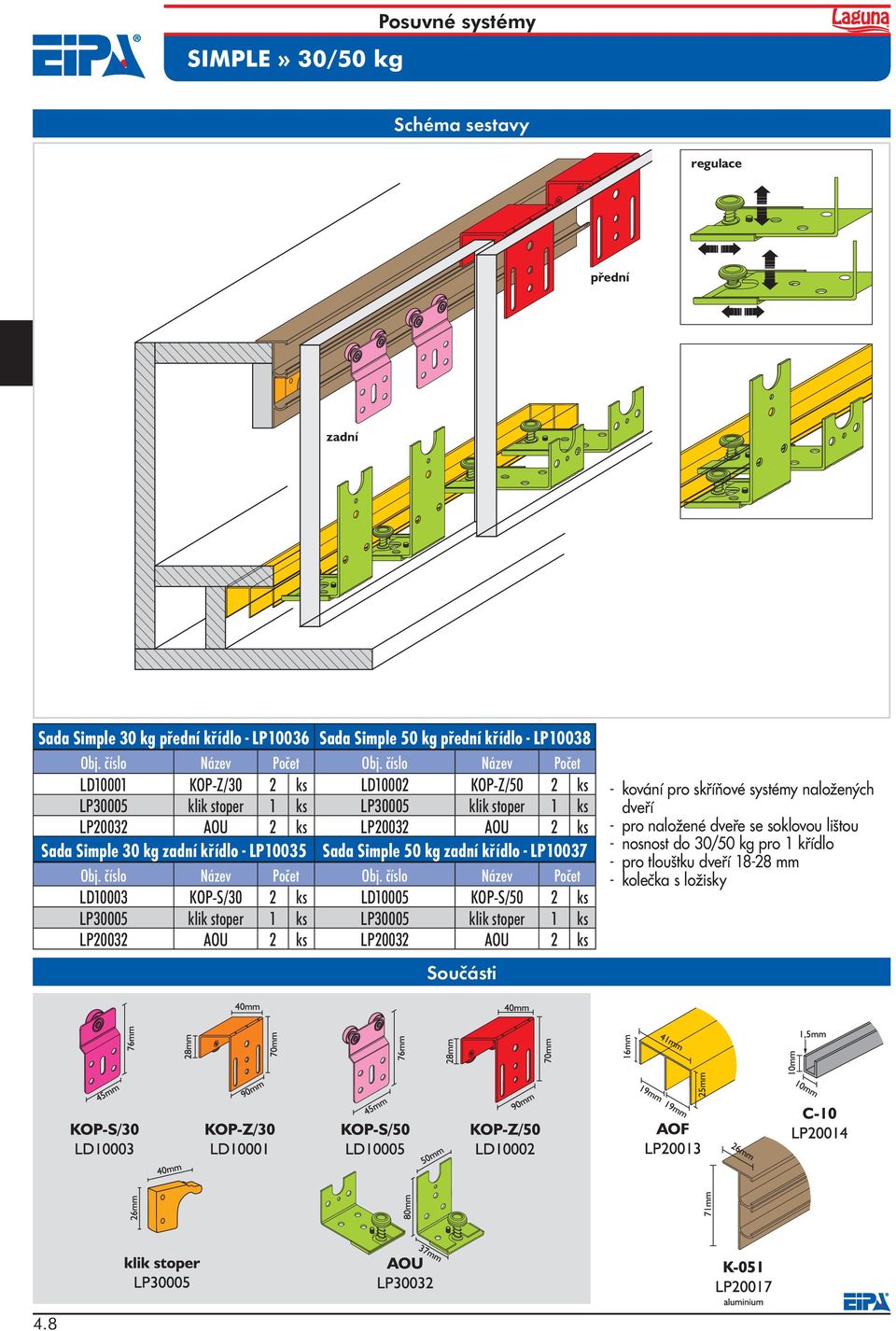 LP30005 klik stoper 1 ks LP20032 AOU 2 ks Sada Simple 50 kg zadní křídlo - LP10037 LD10005 KOP-S/50 2 ks LP30005 klik stoper 1 ks LP20032 AOU 2 ks - kování