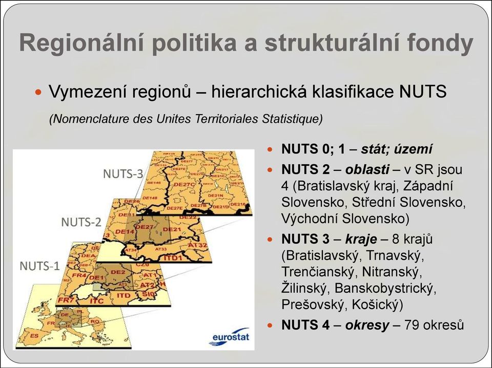 kraj, Západní Slovensko, Střední Slovensko, Východní Slovensko) NUTS 3 kraje 8 krajů (Bratislavský,
