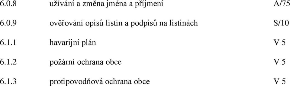 listinách S/10 6.1.1 havarijní plán V 5 6.1.2 požární ochrana obce V 5 6.