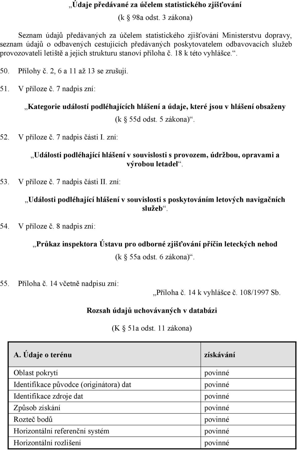 a jejich strukturu stanoví příloha č. 18 k této vyhlášce.. 50. Přílohy č. 2, 6 a 11 až 13 se zrušují. 51. V příloze č.