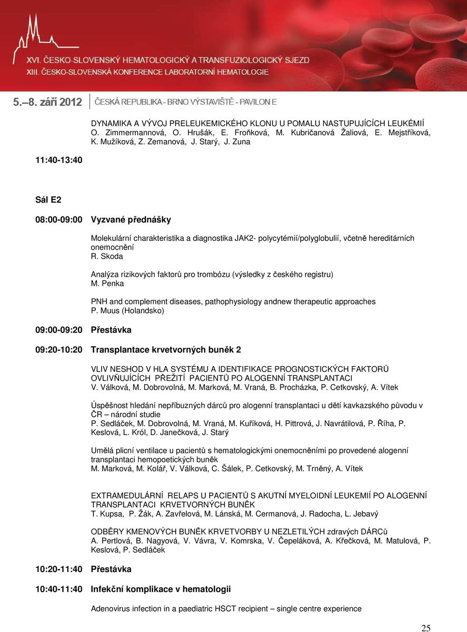 Skoda Analýza rizikových faktorů pro trombózu (výsledky z českého registru) M. Penka PNH and complement diseases, pathophysiology andnew therapeutic approaches P.