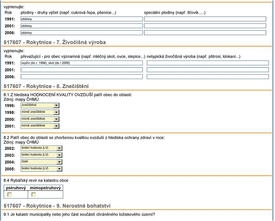 2000) 2001: - 2006: - 517607 - Rokytnice - 8. Znečištění 8.