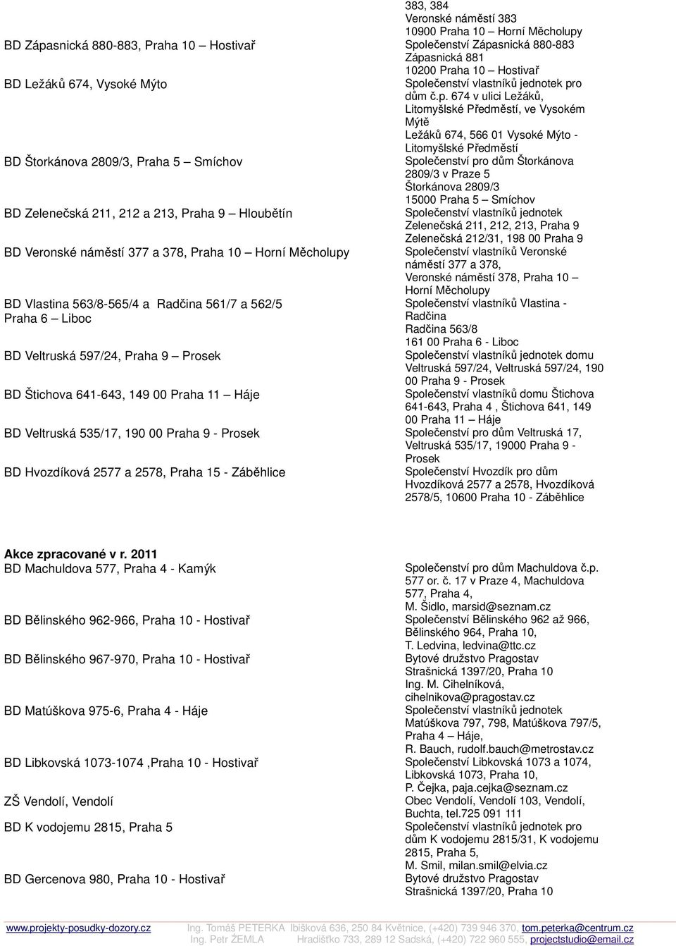 Společenství pro dům Štorkánova 2809/3 v Praze 5 Štorkánova 2809/3 15000 Praha 5 Smíchov BD Zelenečská 211, 212 a 213, Praha 9 Hloubětín Společenství vlastníků jednotek Zelenečská 211, 212, 213,