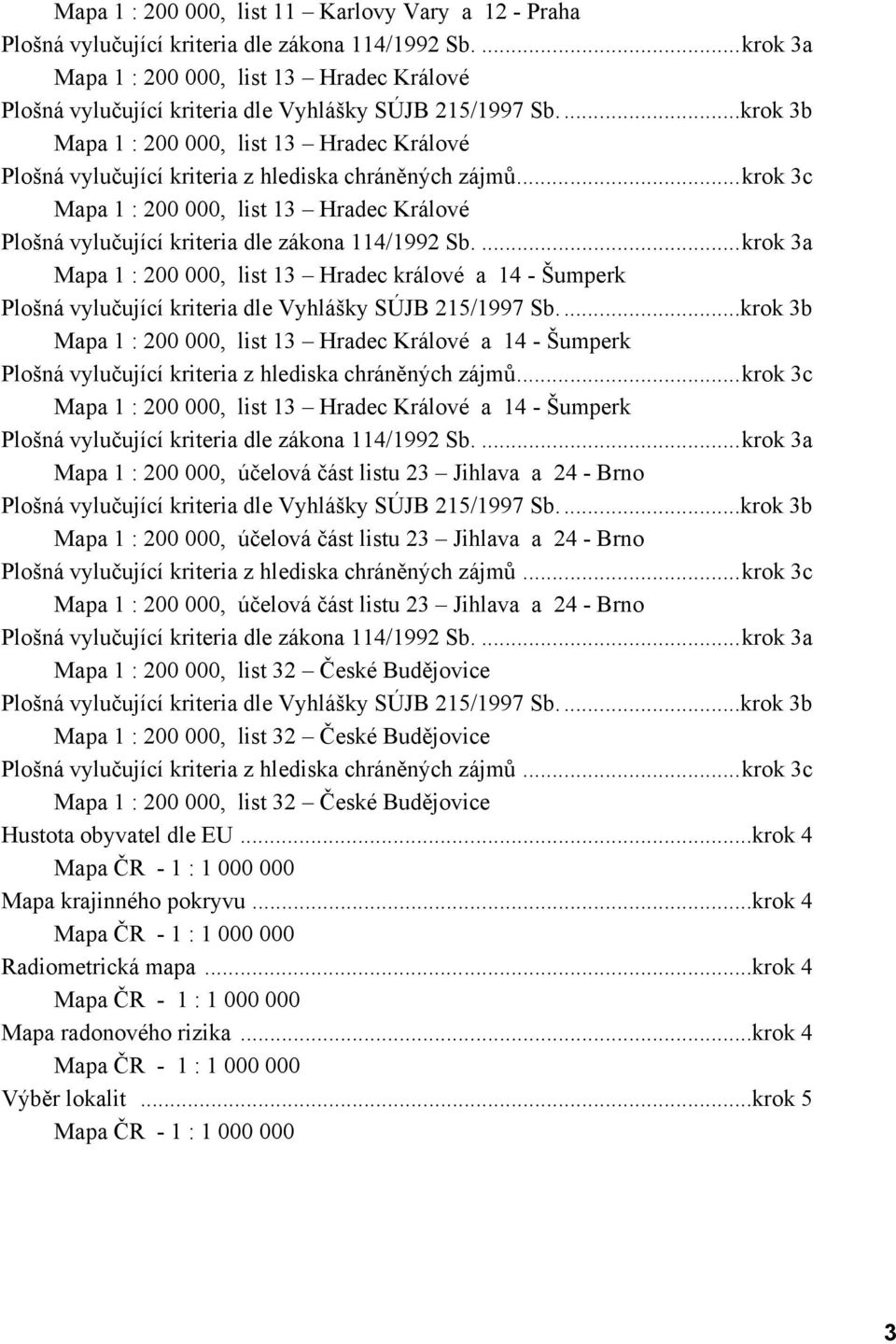 ...krok 3b Mapa 1 : 200 000, list 13 Hradec Králové Plošná vylučující kriteria z hlediska chráněných zájmů.