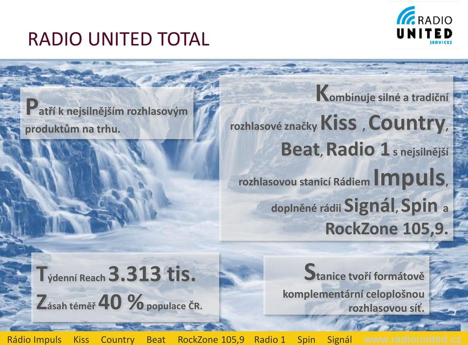 Rádiem Impuls, doplněné rádii Signál, Spin a RockZone 105,9. Týdenní Reach3.313 tis.