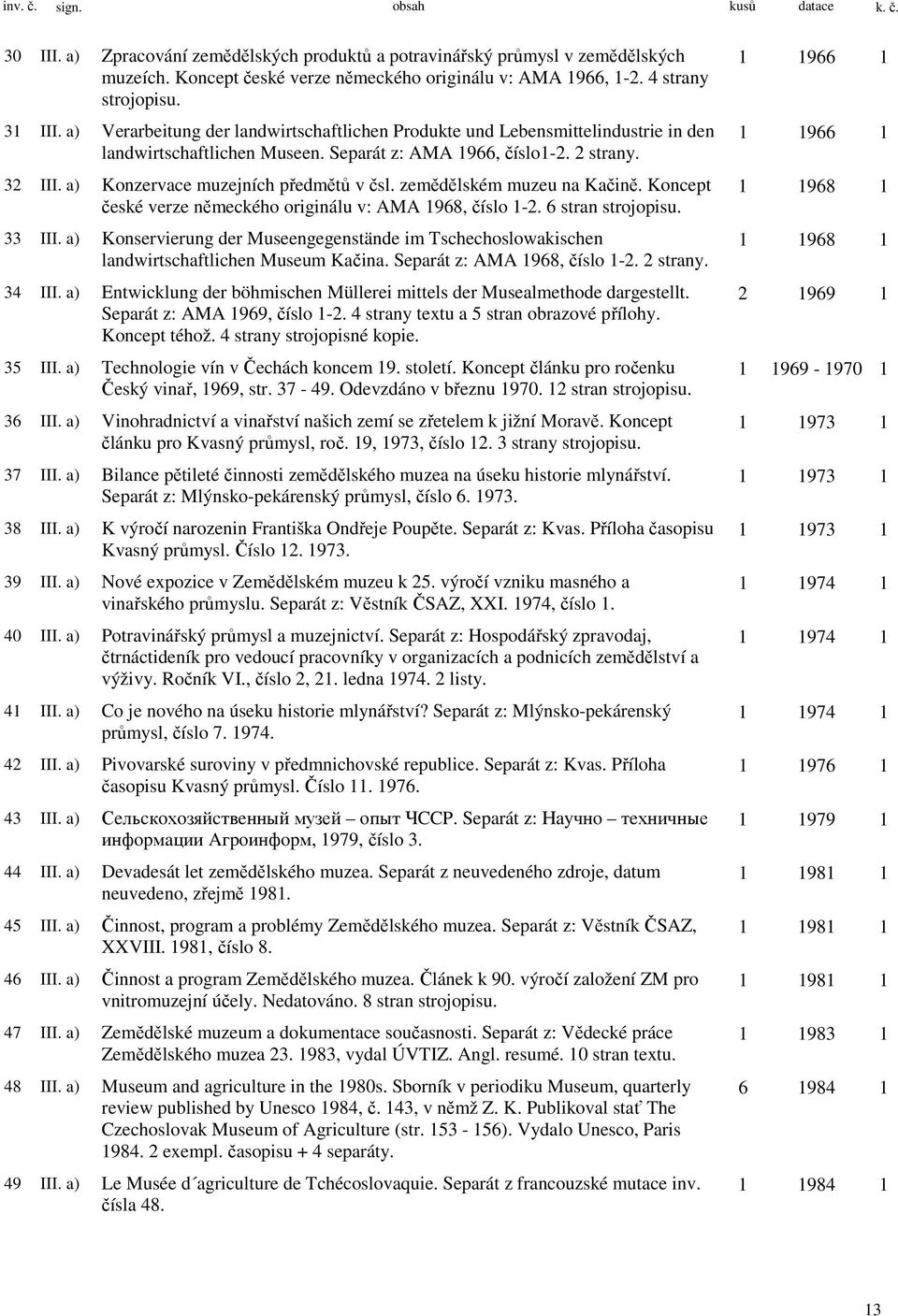 zemědělském muzeu na Kačině. Koncept české verze německého originálu v: AMA 1968, číslo 1-2. 6 stran strojopisu. 33 III.