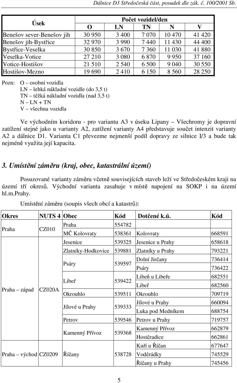 t) TN těžká nákladní vozidla (nad 3,5 t) N LN + TN V všechna vozidla Ve východním koridoru - pro variantu A3 v úseku Lipany Všechromy je dopravní zatížení stejné jako u varianty A2, zatížení varianty