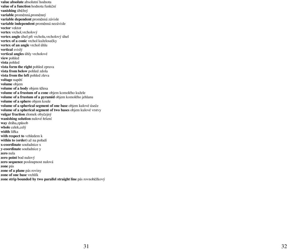 pohled vista pohled vista form the right pohled zprava vista from below pohled zdola vista from the left pohled zleva voltage napětí volume objem volume of a body objem tělesa volume of a frustum of