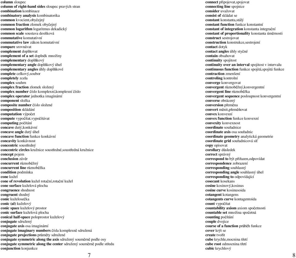 doplňkový complementary angle doplňkový úhel complementary angles úhly doplňkové complete celkový,soubor completely zcela complex souhrn complex fraction zlomek složený complex number číslo