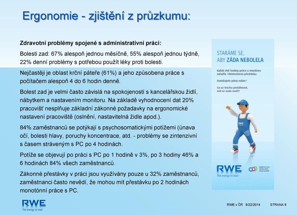 Bolest zad je velmi často závislá na spokojeností s kancelářskou židlí, nábytkem a nastavením monitoru.