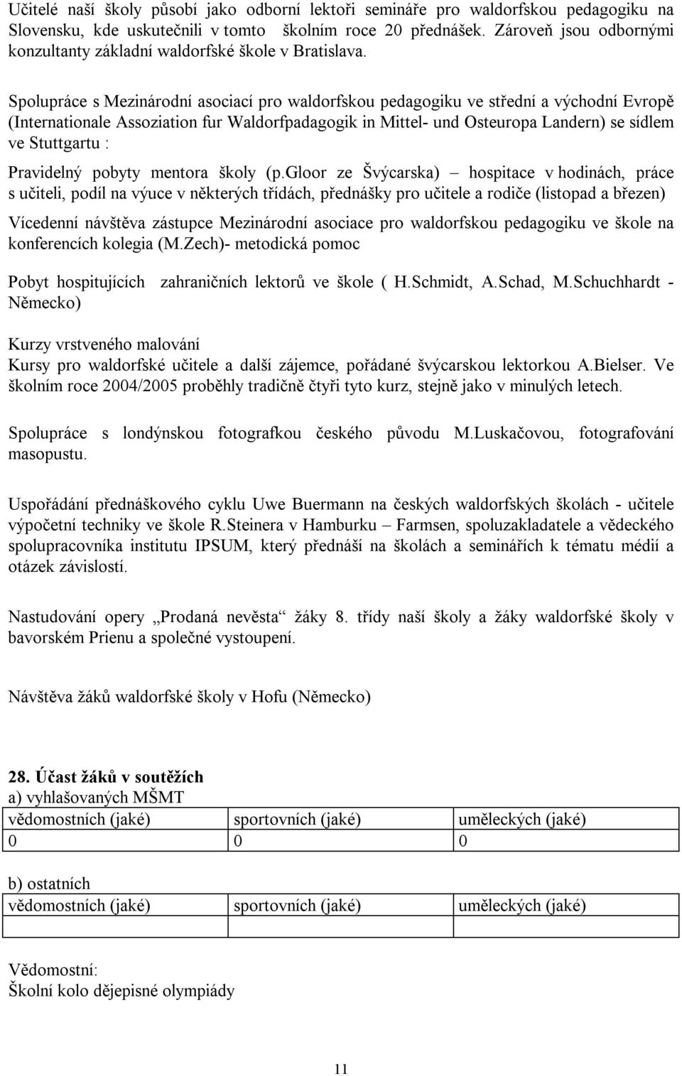 Spolupráce s Mezinárodní asociací pro waldorfskou pedagogiku ve střední a východní Evropě (Internationale Assoziation fur Waldorfpadagogik in Mittel- und Osteuropa Landern) se sídlem ve Stuttgartu :