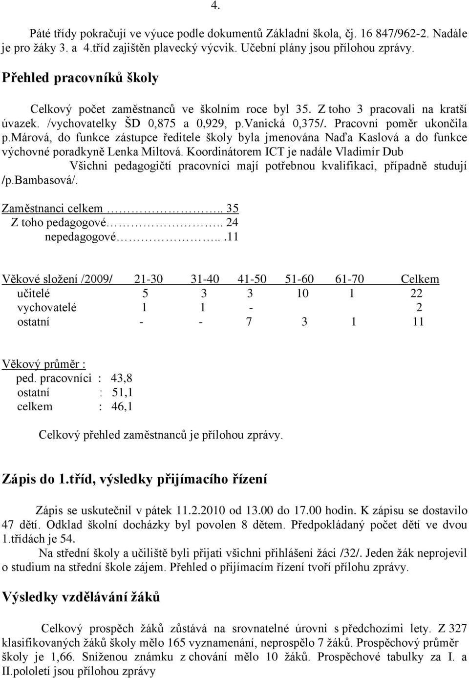 márová, do funkce zástupce ředitele školy byla jmenována Naďa Kaslová a do funkce výchovné poradkyně Lenka Miltová.