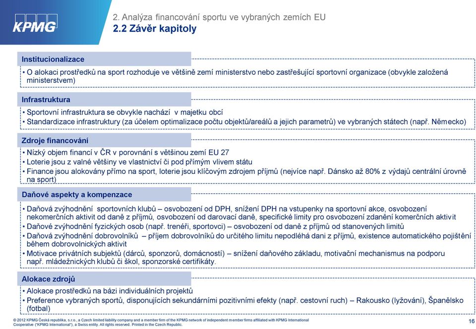 Sportovní infrastruktura se obvykle nachází v majetku obcí Standardizace infrastruktury (za účelem optimalizace počtu objektů/areálů a jejich parametrů) ve vybraných státech (např.