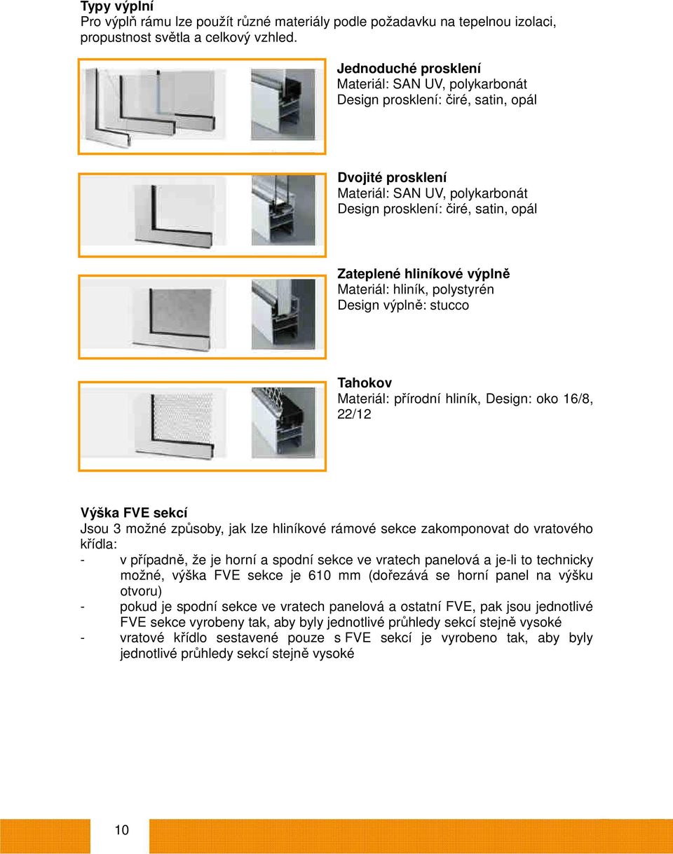 Materiál: hliník, polystyrén Design výplně: stucco Tahokov Materiál: přírodní hliník, Design: oko 16/8, 22/12 Výška FVE sekcí Jsou 3 možné způsoby, jak lze hliníkové rámové sekce zakomponovat do