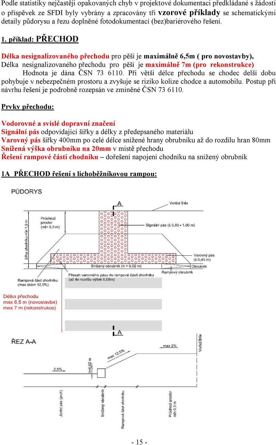 příklad: PŘECHOD Délka nesignalizovaného přechodu pro pěší je maximálně 6,5m ( pro novostavby), Délka nesignalizovaného přechodu pro pěší je maximálně 7m (pro rekonstrukce) Hodnota je dána ČSN 73