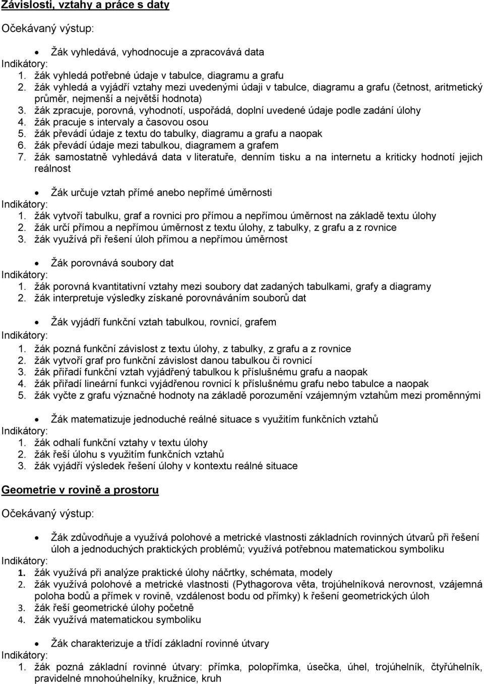 žák zpracuje, porovná, vyhodnotí, uspořádá, doplní uvedené údaje podle zadání úlohy 4. žák pracuje s intervaly a časovou osou 5. žák převádí údaje z textu do tabulky, diagramu a grafu a naopak 6.