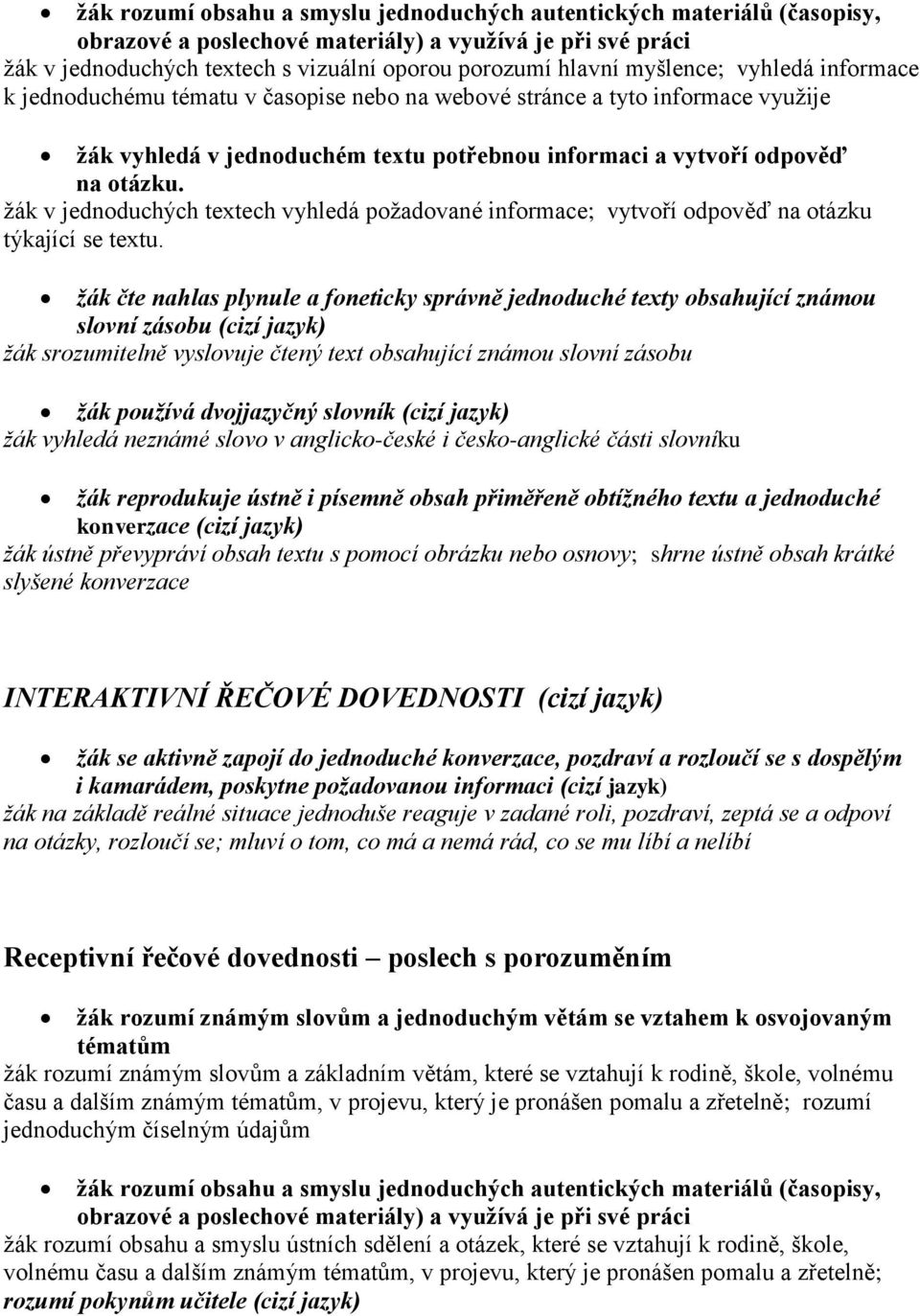 žák v jednoduchých textech vyhledá požadované informace; vytvoří odpověď na otázku týkající se textu.