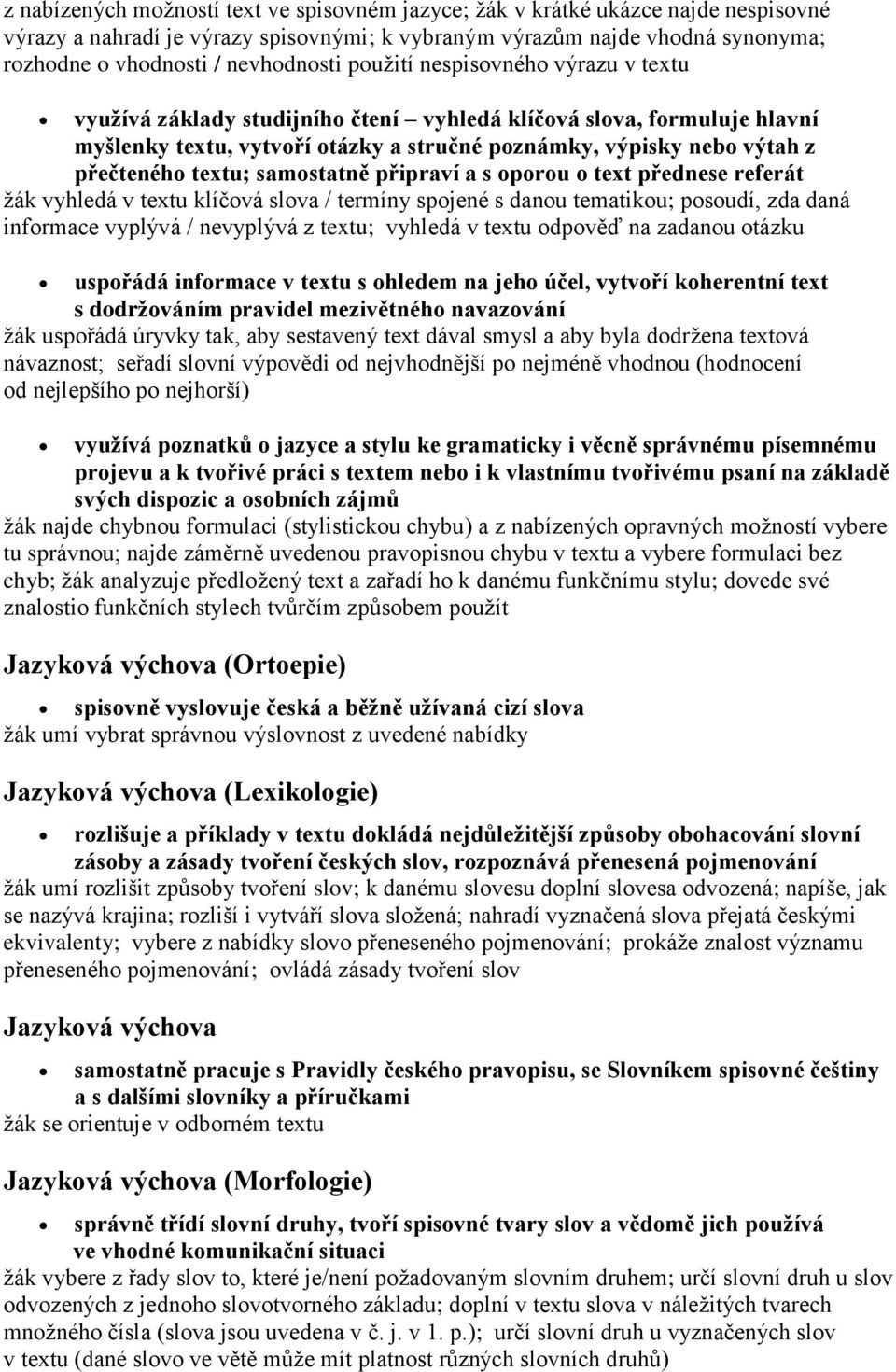 přečteného textu; samostatně připraví a s oporou o text přednese referát žák vyhledá v textu klíčová slova / termíny spojené s danou tematikou; posoudí, zda daná informace vyplývá / nevyplývá z