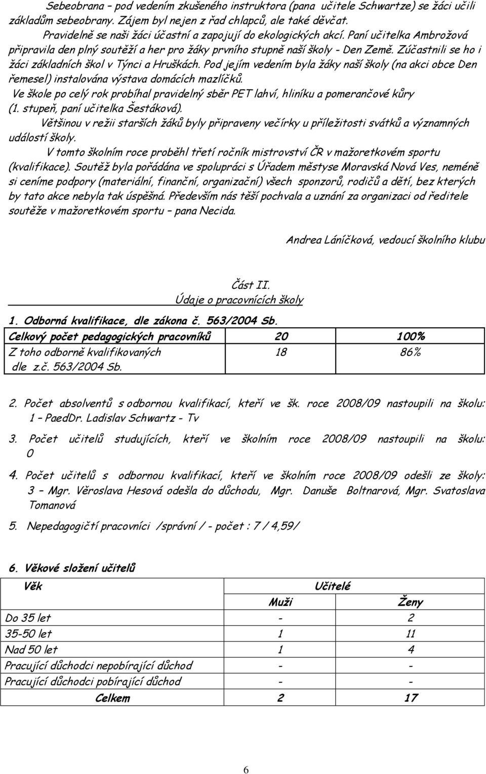 Zúčastnili se ho i žáci základních škol v Týnci a Hruškách. Pod jejím vedením byla žáky naší školy (na akci obce Den řemesel) instalována výstava domácích mazlíčků.