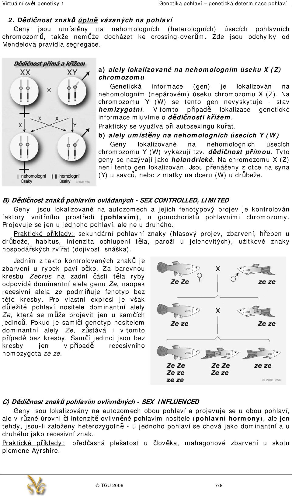 a) alely lokalizované na nehomologním úseku X (Z) chromozomu Genetická informace (gen) je lokalizován na nehomologním (nepárovém) úseku chromozomu X (Z).