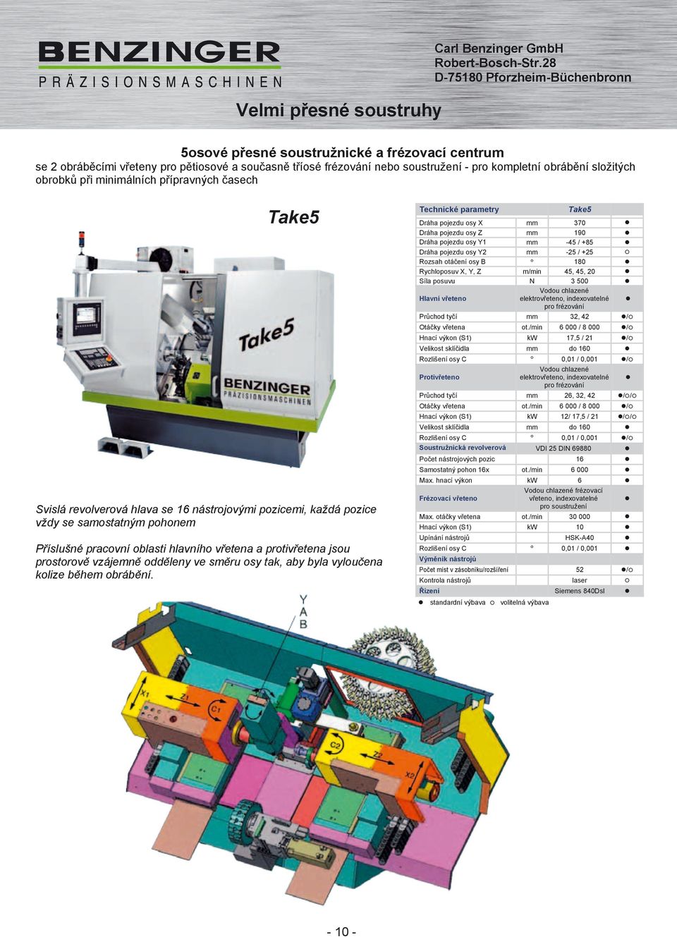 obrobků při minimálních přípravných časech Take5 Technické parametry Take5 Dráha pojezdu osy X 370 Dráha pojezdu osy Z 190 Dráha pojezdu osy Y1-45 / +85 Dráha pojezdu osy Y2-25 / +25 Rozsah otáčení