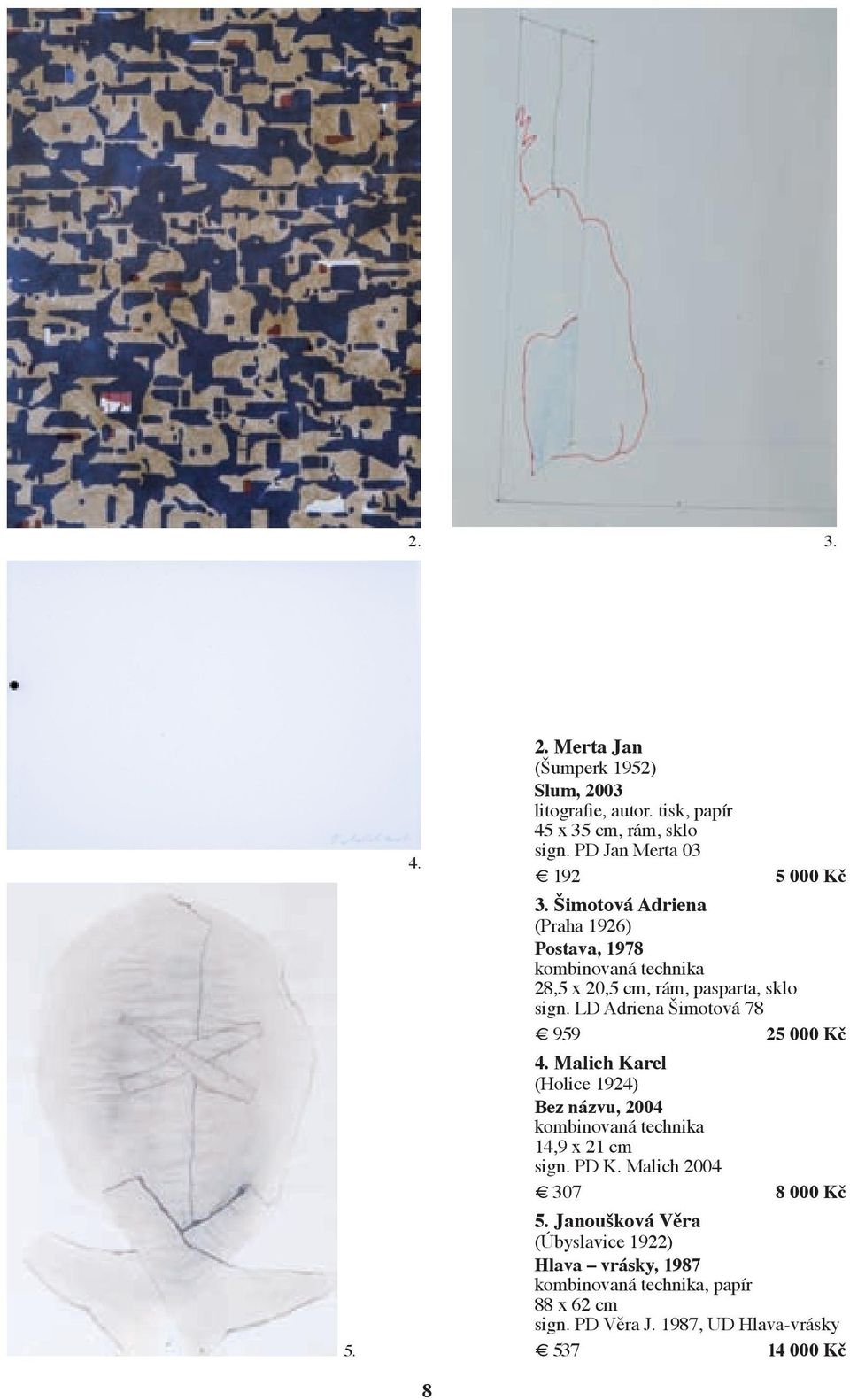 LD Adriena Šimotová 78 959 25 000 Kč 4. Malich Karel (Holice 1924) Bez názvu, 2004 kombinovaná technika 14,9 x 21 cm sign. PD K.