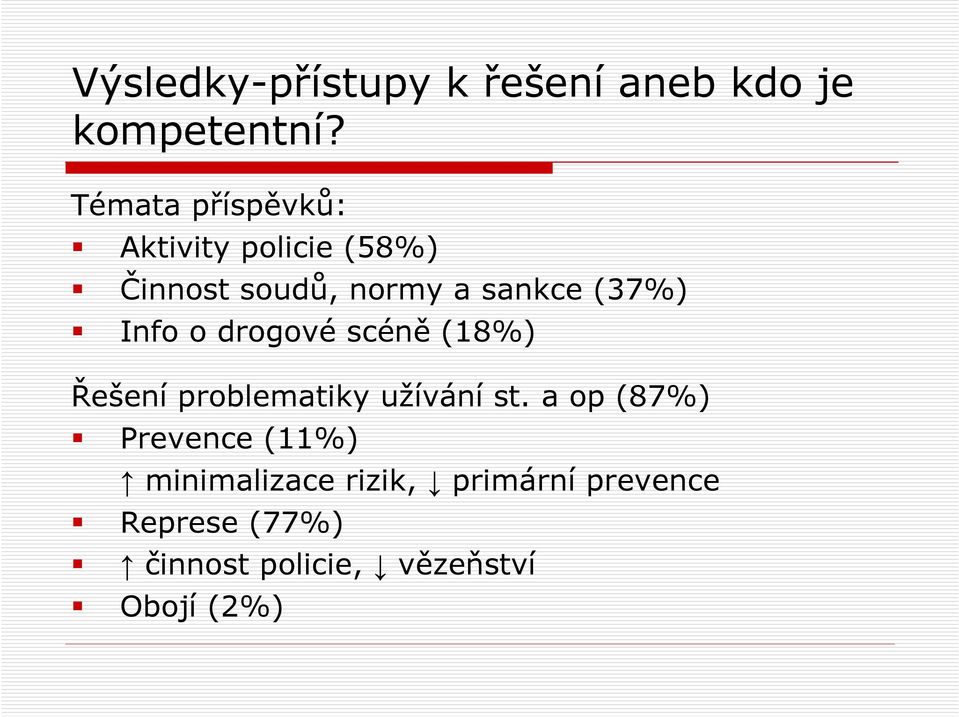 (37%) Info o drogové scéně (18%) Řešení problematiky užívání st.