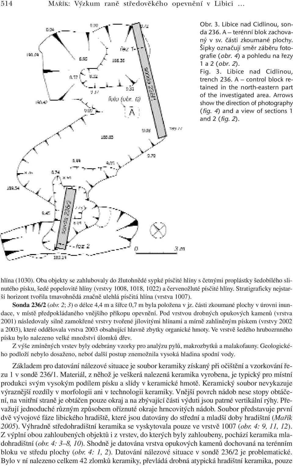 4) and a view of sections 1 and 2 (fig. 2). hlína (1030).