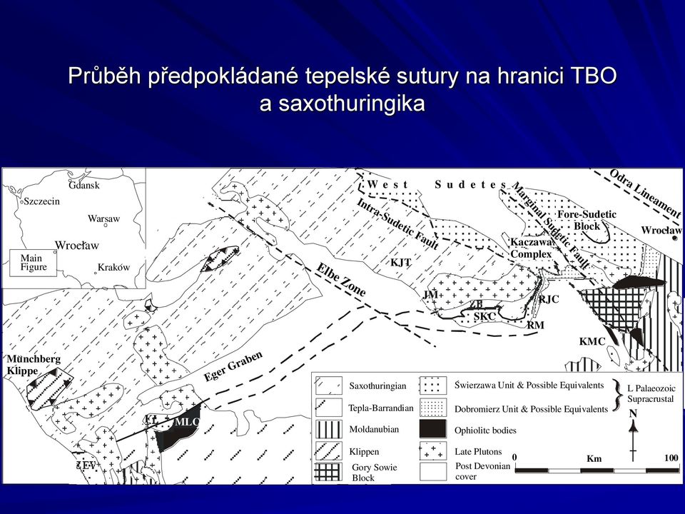 Klippe KL MLC Eger Graben Saxothuringian Tepla-Barrandian Moldanubian JM ZB RJC SKC RM KMC Swierzawa Unit & Possible Equivalents