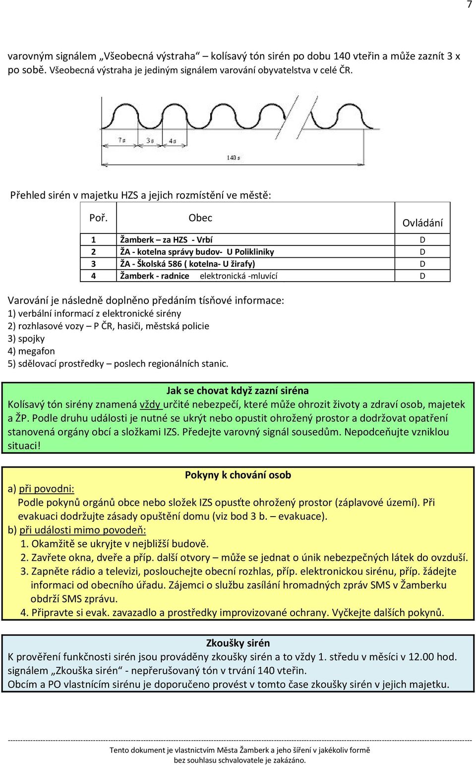 Obec Ovládání 1 Žamberk za HZS - Vrbí D 2 ŽA - kotelna správy budov- U Polikliniky D 3 ŽA - Školská 586 ( kotelna- U žirafy) D 4 Žamberk - radnice elektronická -mluvící D Varování je následně