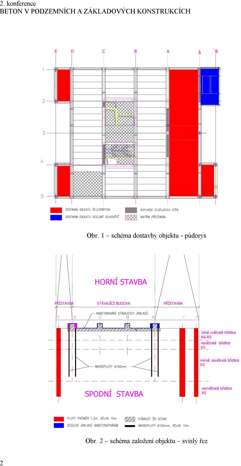 STÁVAJÍCÍ BUDOVA PŘÍSTAVBA A' A`` silně zvětralé břidlice R6-R5