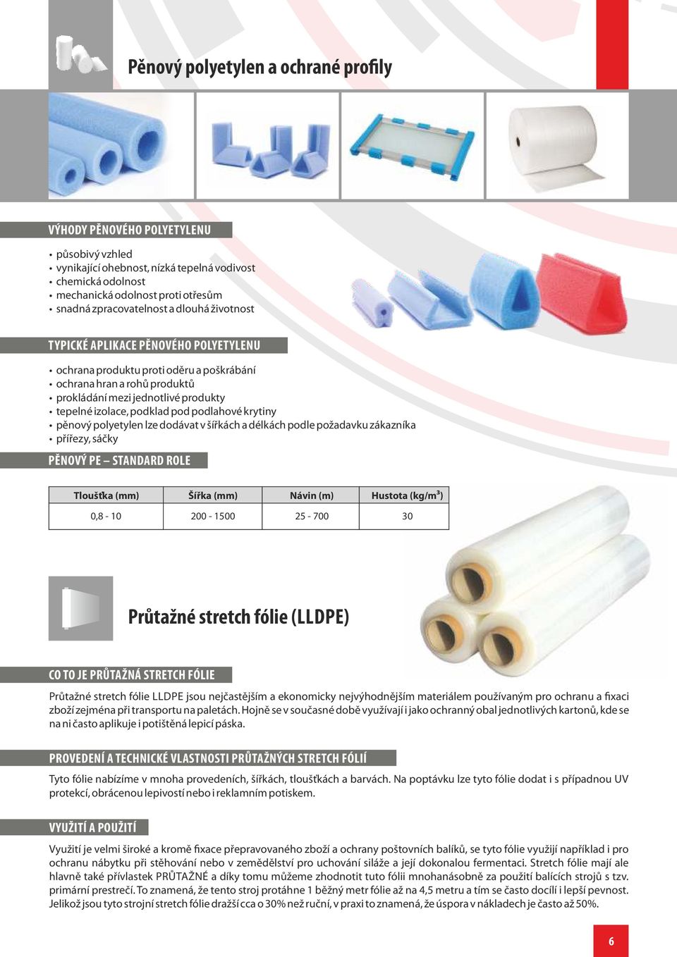 krytiny p nový polyetylen lze dodávat v í kách a délkách podle po adavku zákazníka p í ezy, sá ky P NOVÝ PE STANDARD ROLE Tlou ka (mm) í ka (mm) Návin (m) Hustota (kg/m ) 0,8-10 200-1500 - 700 30 Pr