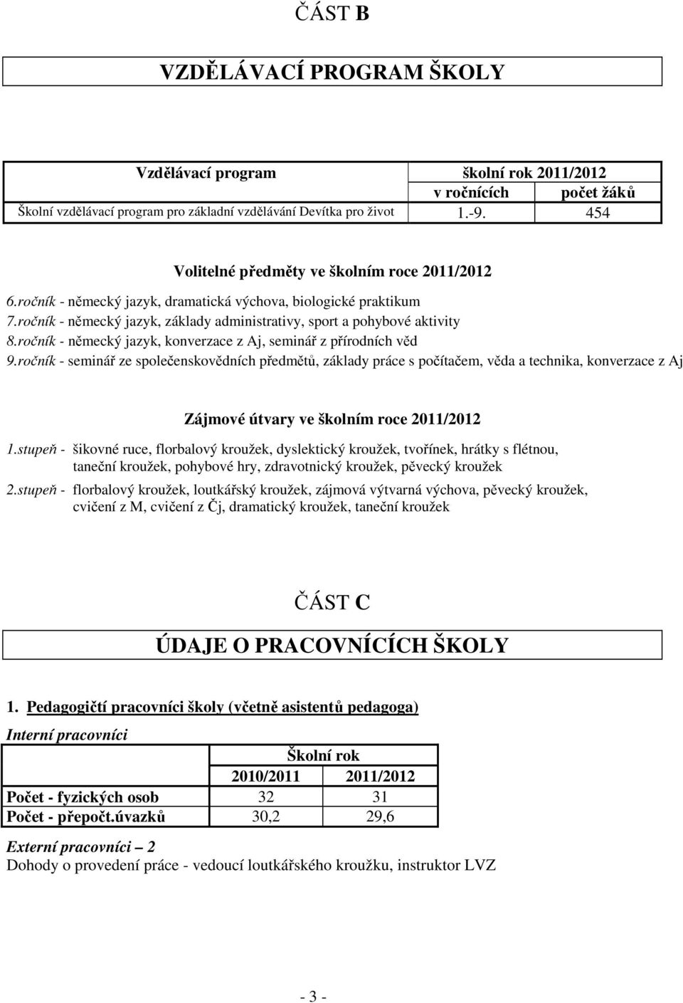 ročník - německý jazyk, konverzace z Aj, seminář z přírodních věd 9.