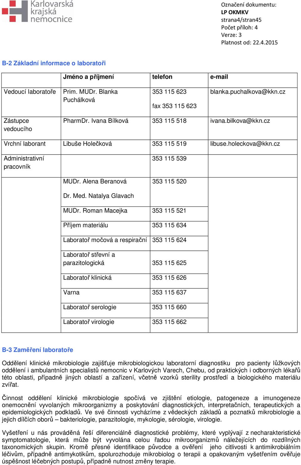 Alena Beranová 353 115 520 Dr. Med. Natalya Glavach MUDr.