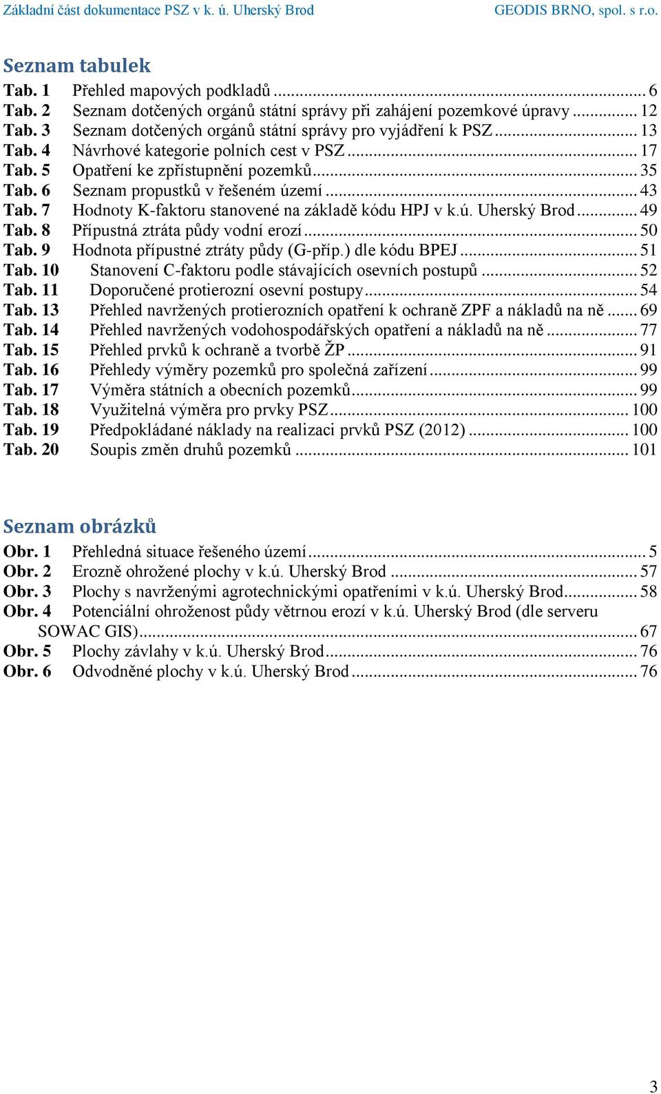 7 Hodnoty K-faktoru stanovené na základě kódu HPJ v k.ú. Uherský Brod... 49 Tab. 8 Přípustná ztráta půdy vodní erozí... 50 Tab. 9 Hodnota přípustné ztráty půdy (G-příp.) dle kódu BPEJ... 51 Tab.