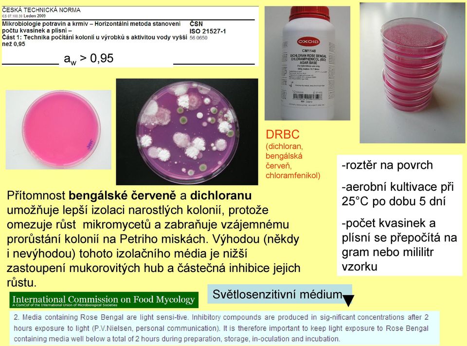 Výhodou (někdy i nevýhodou) tohoto izolačního média je nižší zastoupení mukorovitých hub a částečná inhibice jejich růstu.