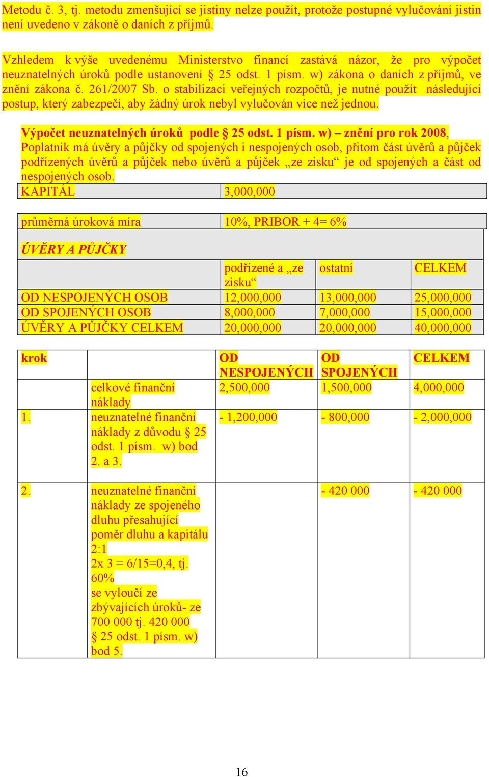 o stabilizaci veřejných rozpočtů, je nutné použít následující postup, který zabezpečí, aby žádný úrok nebyl vylučován více než jednou. Výpočet neuznatelných úroků podle 25 odst. 1 písm.