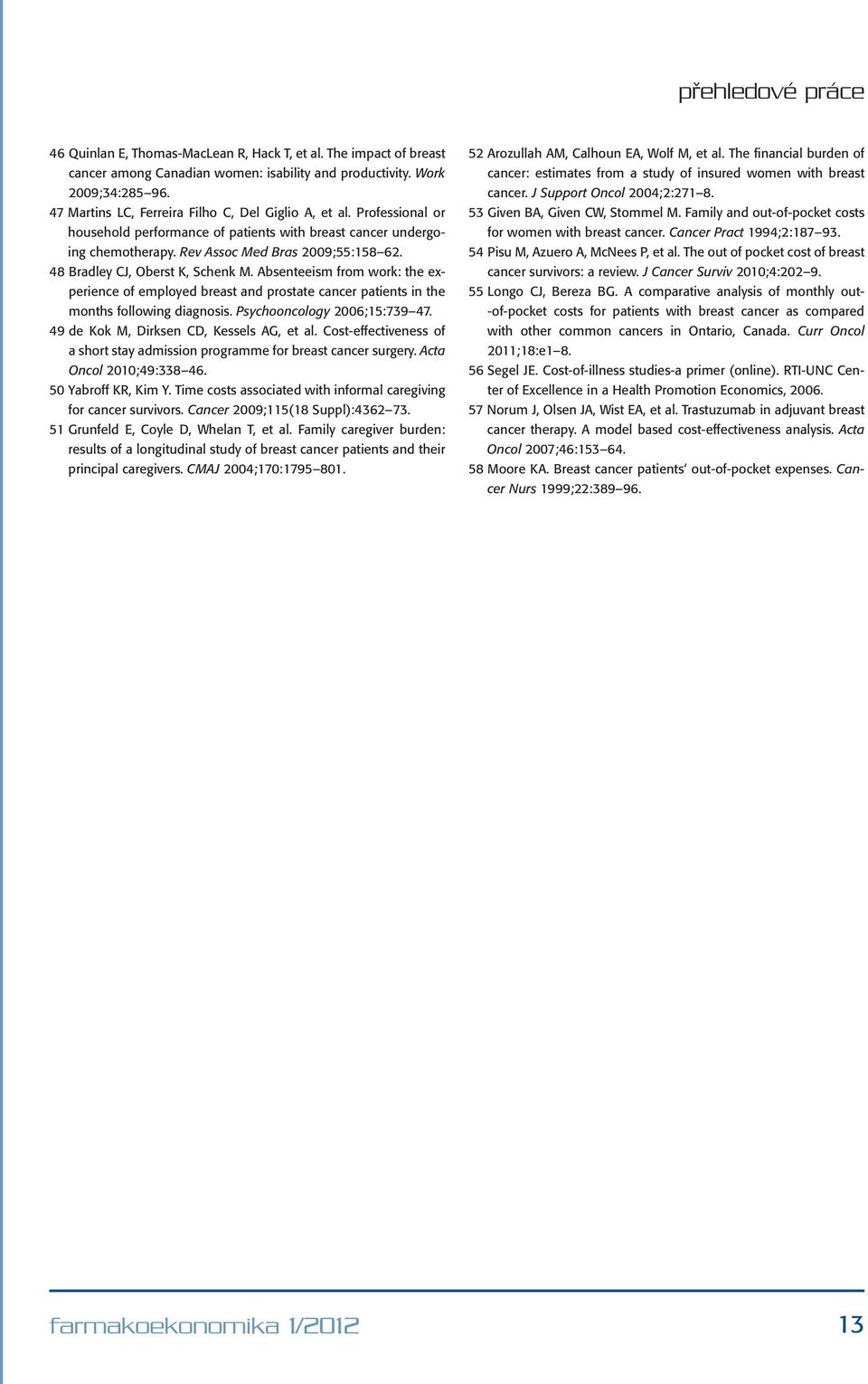 Absenteeism from work: the experience of employed breast and prostate cancer patients in the months following diagnosis. Psychooncology 2006;15:739 47. 49 de Kok M, Dirksen CD, Kessels AG, et al.