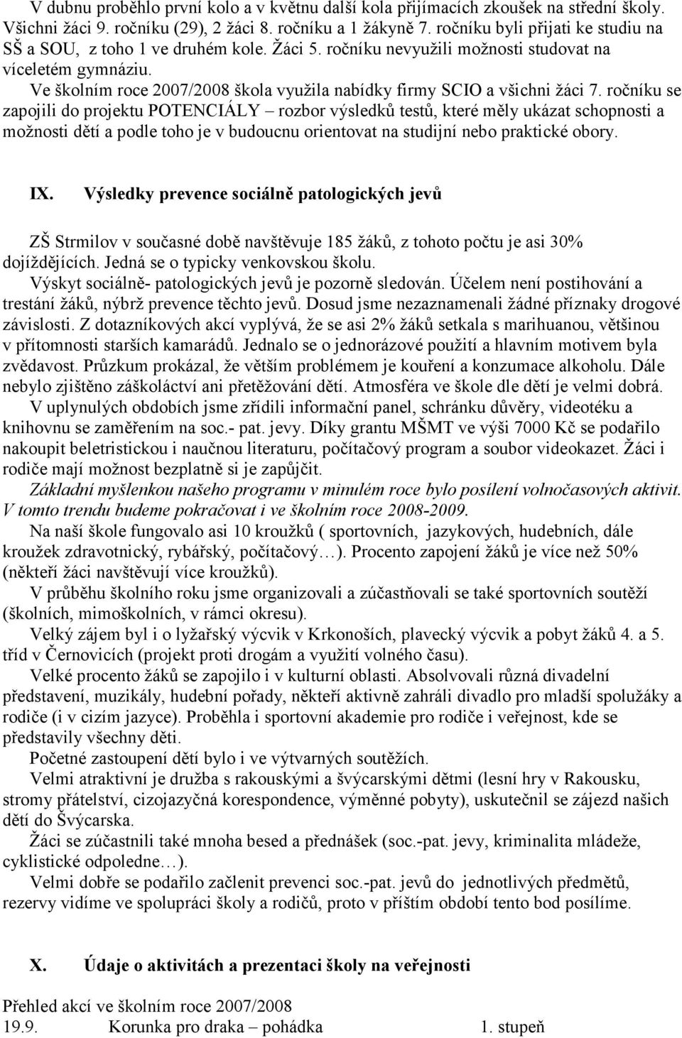 Ve školním roce 2007/2008 škola využila nabídky firmy SCIO a všichni žáci 7.