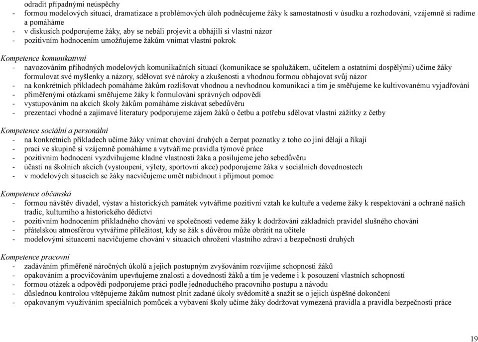 komunikačních situací (komunikace se spolužákem, učitelem a ostatními dospělými) učíme žáky formulovat své myšlenky a názory, sdělovat své nároky a zkušenosti a vhodnou formou obhajovat svůj názor -