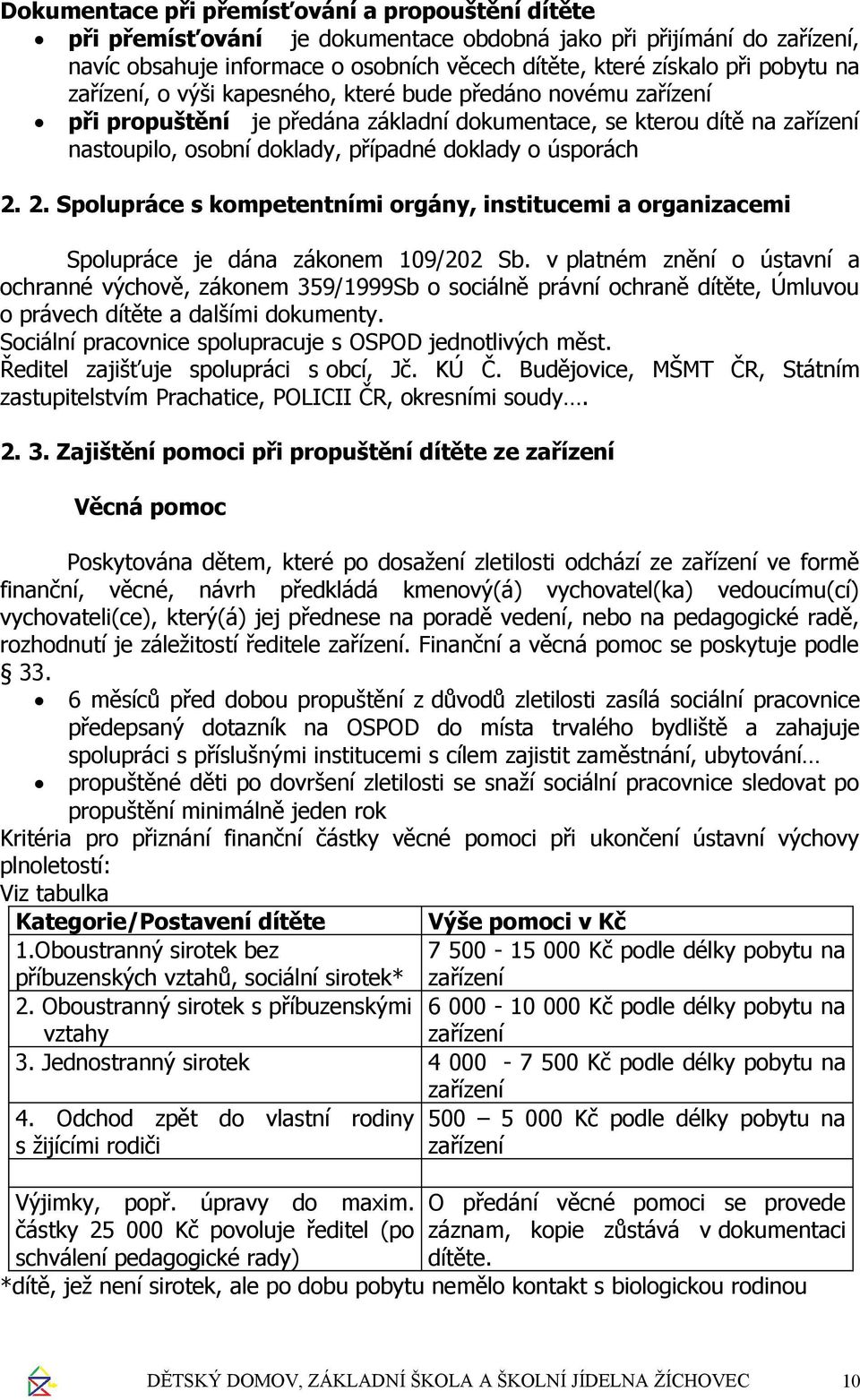 2. Spolupráce s kompetentními orgány, institucemi a organizacemi Spolupráce je dána zákonem 109/202 Sb.