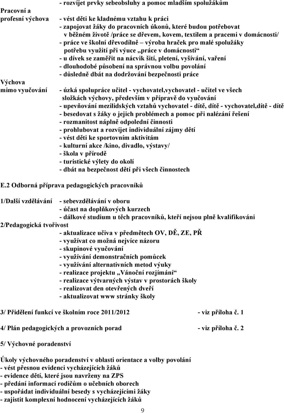 dívek se zaměřit na nácvik šití, pletení, vyšívání, vaření - dlouhodobé působení na správnou volbu povolání - důsledně dbát na dodržování bezpečnosti práce - úzká spolupráce učitel -