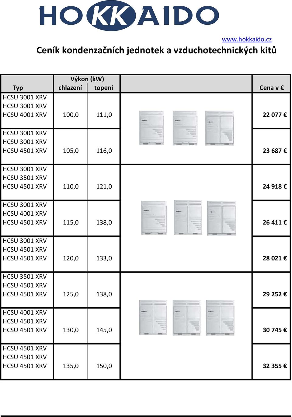 chlazení topení Cena v HCSU 4001 XRV 100,0 111,0 22 077 105,0 116,0 23 687